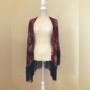 Boho fringe shawl-like top with sleeves